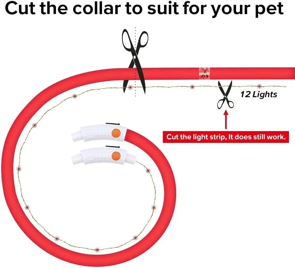 Led Dog Collar, USB Rechargeable LED Dog Necklace Light, Silicone Light up Dog Collars Glow in the Dark (Red-Silicone) Excel Pets