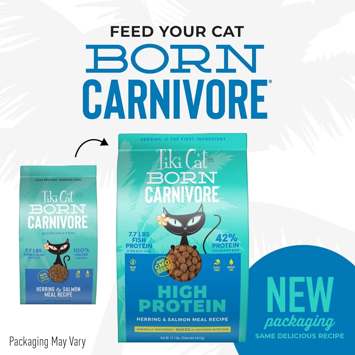 Tiki Cat Born Carnivore High Protein Dry Cat Food, Herring & Salmon Meal, 11.1 Lbs. Bag Excel Pets