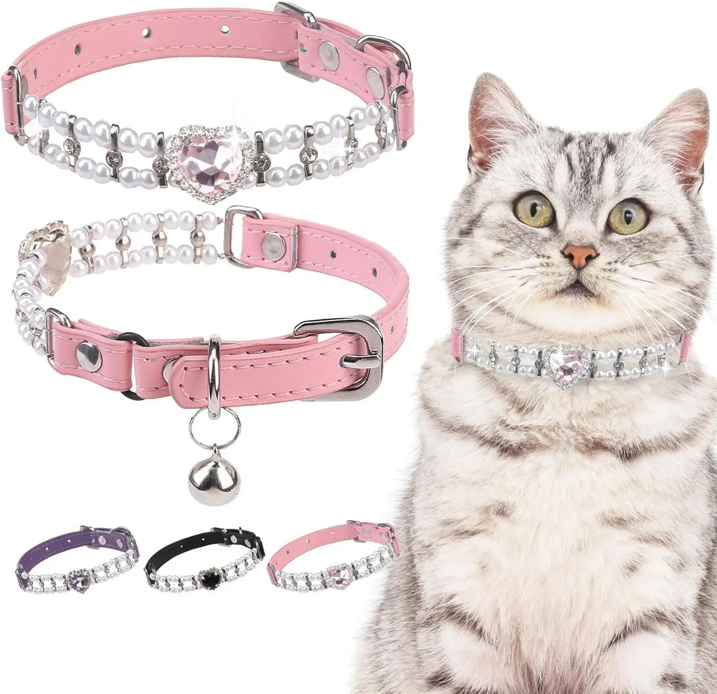 EXPAWLORER Soft Velvet Breakaway Cat Collars with Rhinestones - 2 Pack Adjustable Christmas Gifts for Cats and Small Dogs EXPAWLORER
