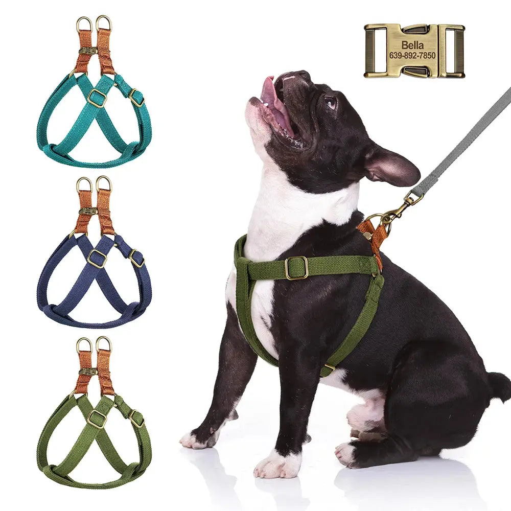 New Custom Dog Harness Reflective Nylon Dog Harnesses Vest Free Engraved Pet ID Tag Harnesses for Small Medium Large Dogs Pug Didog