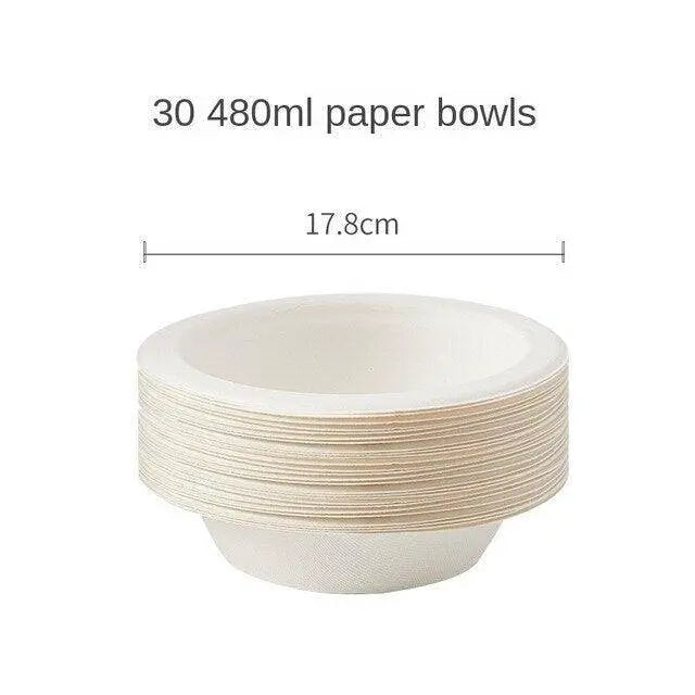 Stack of 30 eco-friendly replaceable paper bowls 17.8cm diameter for cat and dog food bowl set