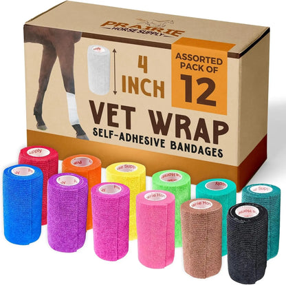 Prairie Horse Supply Bulk Pack 4 Inch Veterinary Wrap Tape Prairie Horse Self Adhesive Vet Wrap With Colorful Designs 5 Yard Roll - Animals & Pet Supplies > Pet Supplies > Pet Medical Tape & Bandages Equine