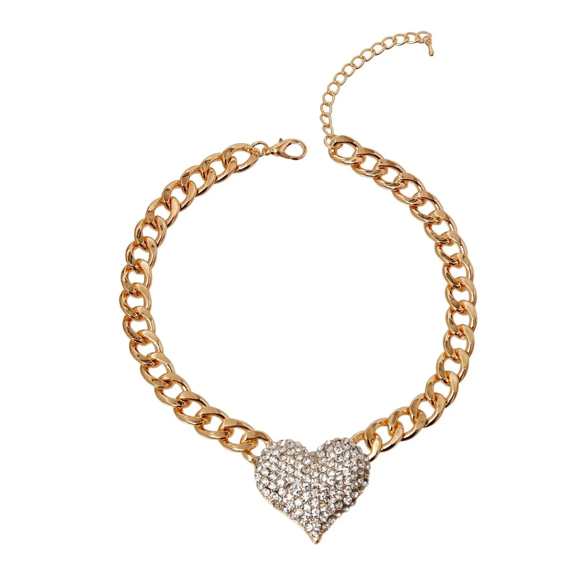 Bark Fifth Avenue Rhinestone Heart Necklace With Cream Pearl Heart Pendant On Gold Chain Adjustable Length Glamorous Jewelry Gift - Animals & Pet Supplies > Pet Supplies > Pet Apparel > Pet Collars & Ties Dog