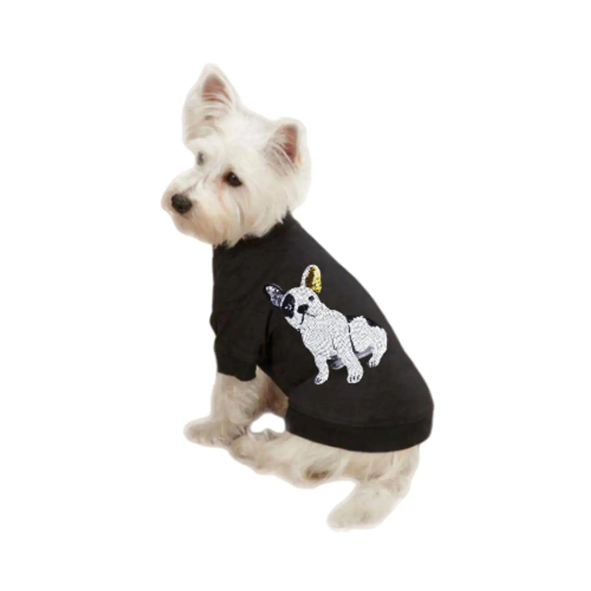Bark Fifth Avenue French Bulldog Sequin Tee for Dog Lovers Sparkling Applique T Shirt with Shiny Sequin Bulldog Design - Animals & Pet Supplies > Pet Supplies > Pet Apparel > Pet Shirts Dog