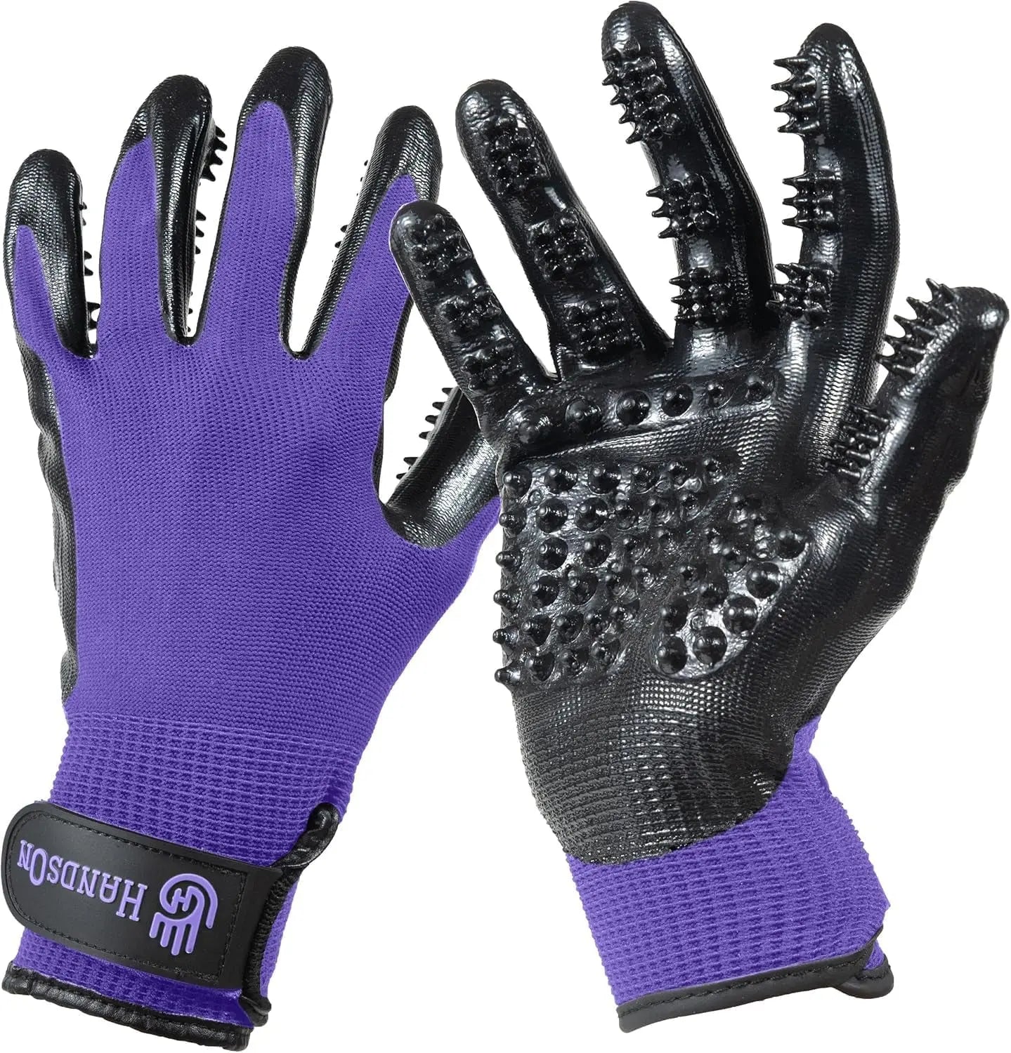 H HANDSON Pet Grooming Gloves - Patented #1 Ranked, Award Winning Shedding, Bathing, & Hair Remover Gloves - Gentle Brush for Cats, Dogs, and Horses (Grey, Large) HANDS ON EQUINE LLC