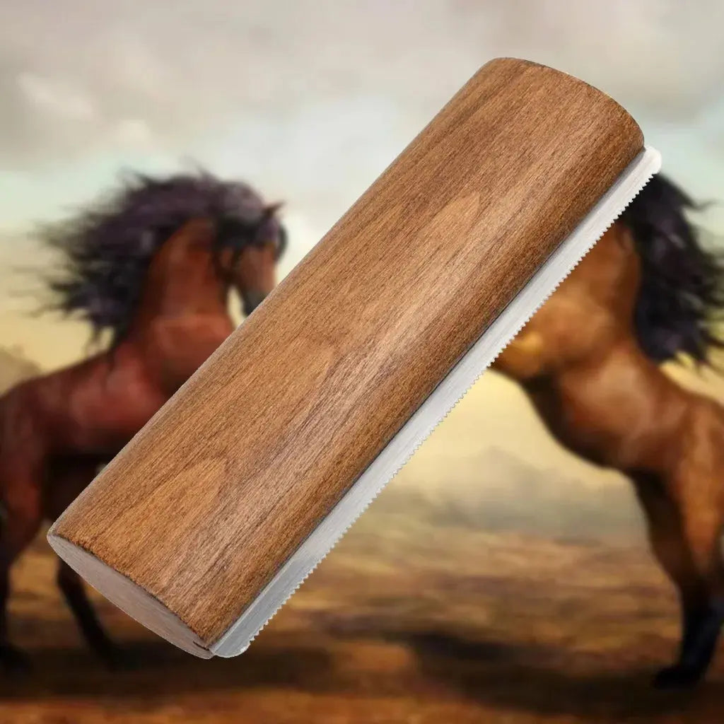 Ergonomic Wooden Handle Horse Shedding Brush - Effective Pet Hair Removal Tool for Horses and More HPDDIN