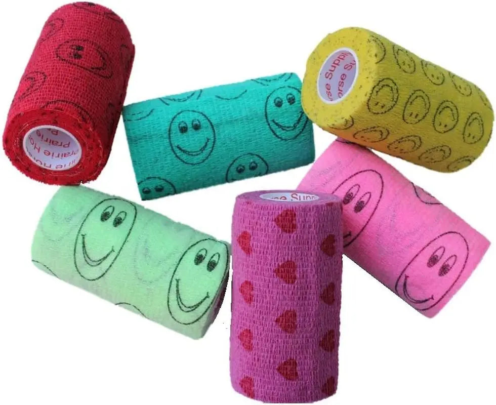 Prairie Horse Supply Bulk Pack 4 Inch Veterinary Wrap Tape Prairie Horse Self Adhesive Vet Wrap With Colorful Designs 5 Yard Roll - Animals & Pet Supplies > Pet Supplies > Pet Medical Tape & Bandages Equine