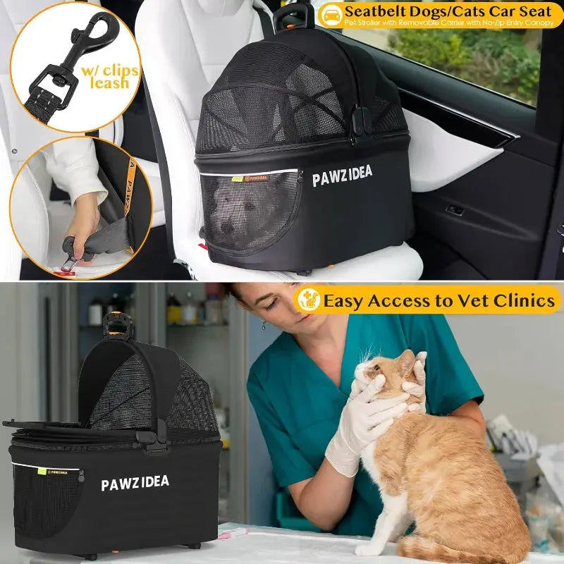 Pet Stroller 4 in 1, Dog Strollers for Small/Medium Dogs/Cats with Detachable Carrier No-Zip Canopy, Seatbelt Puppy Car Does not apply