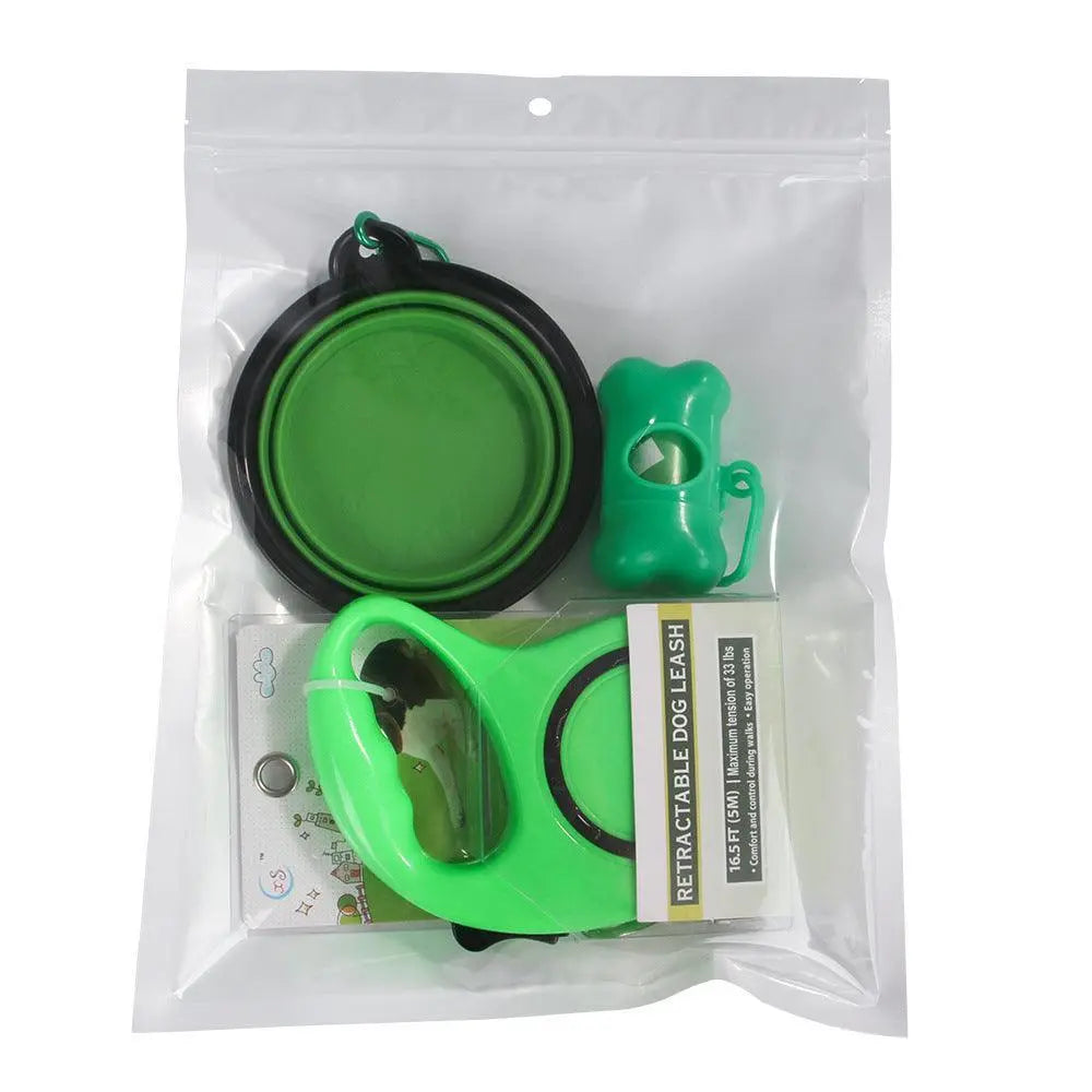 3-In-1 Dog Traction Rope And Folding Bowl Set Dog Hugs Cat