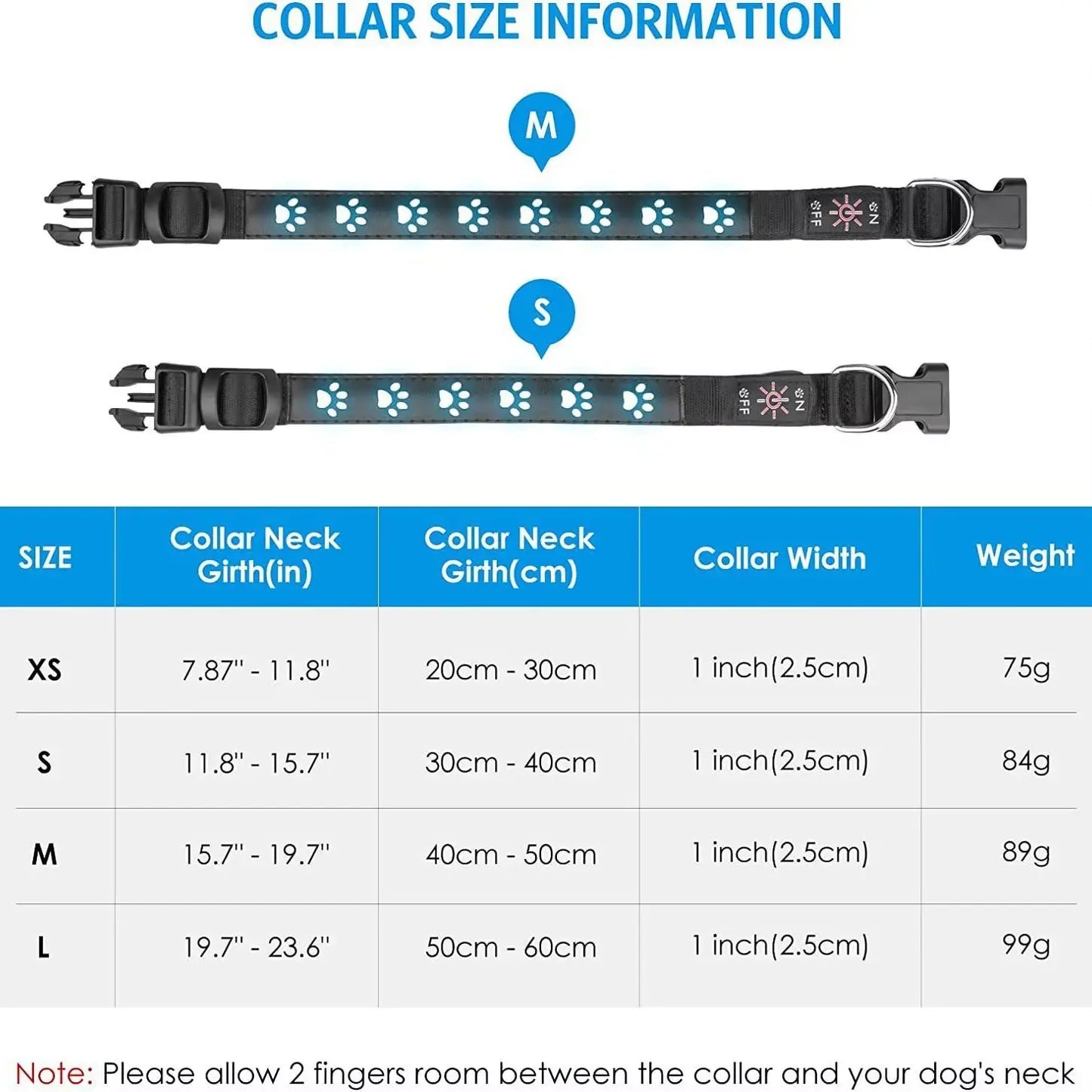 Rechargeable LED Dog Collar - Rainproof Nylon with USB-C Charging, Luminous Design in 3 Colors and 6 Modes for Enhanced Pet Safety Does not apply