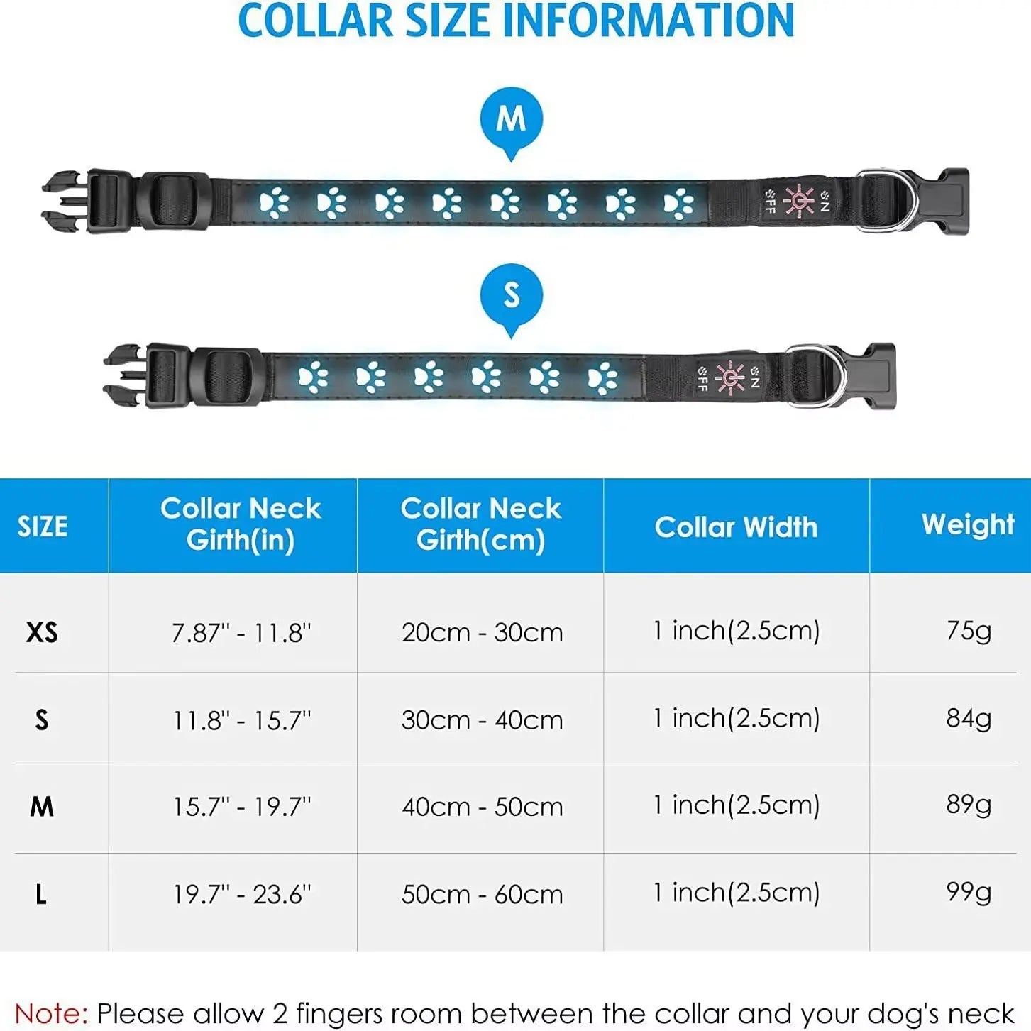 Rechargeable LED Dog Collar - Rainproof Nylon with USB-C Charging, Luminous Design in 3 Colors and 6 Modes for Enhanced Pet Safety Does not apply