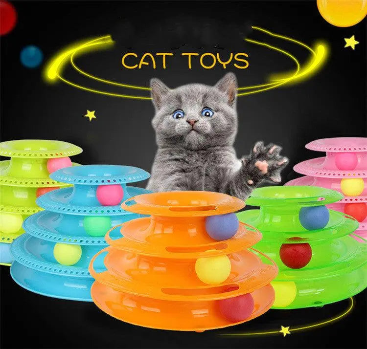 Interactive Cat Ball Tower toy with colorful tracks and balls for engaging feline playtime