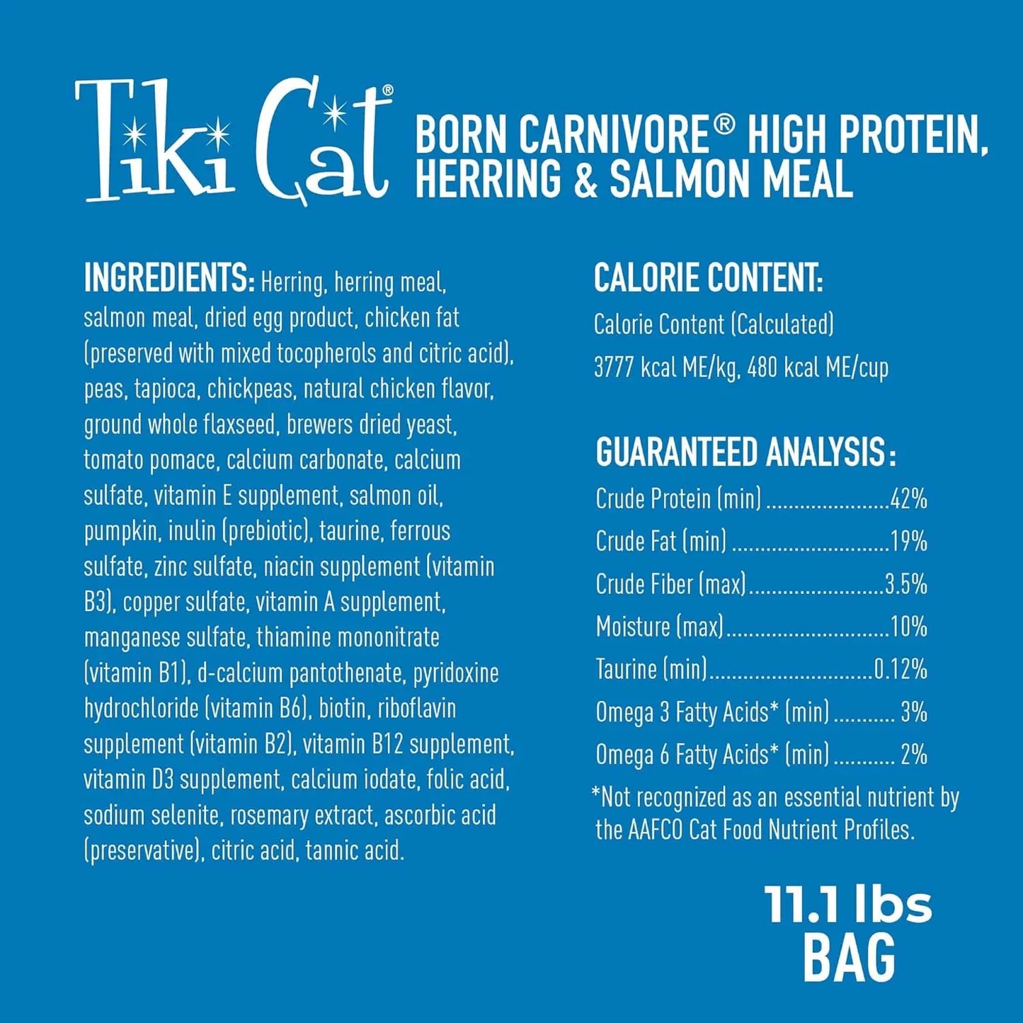 Tiki Cat Born Carnivore High Protein Dry Cat Food, Herring & Salmon Meal, 11.1 Lbs. Bag Excel Pets