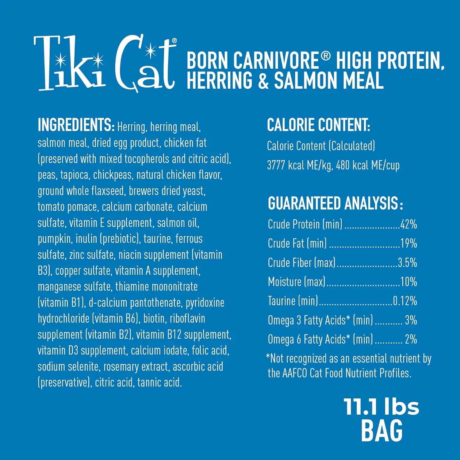 Tiki Cat Born Carnivore High Protein Dry Cat Food, Herring & Salmon Meal, 11.1 Lbs. Bag Excel Pets
