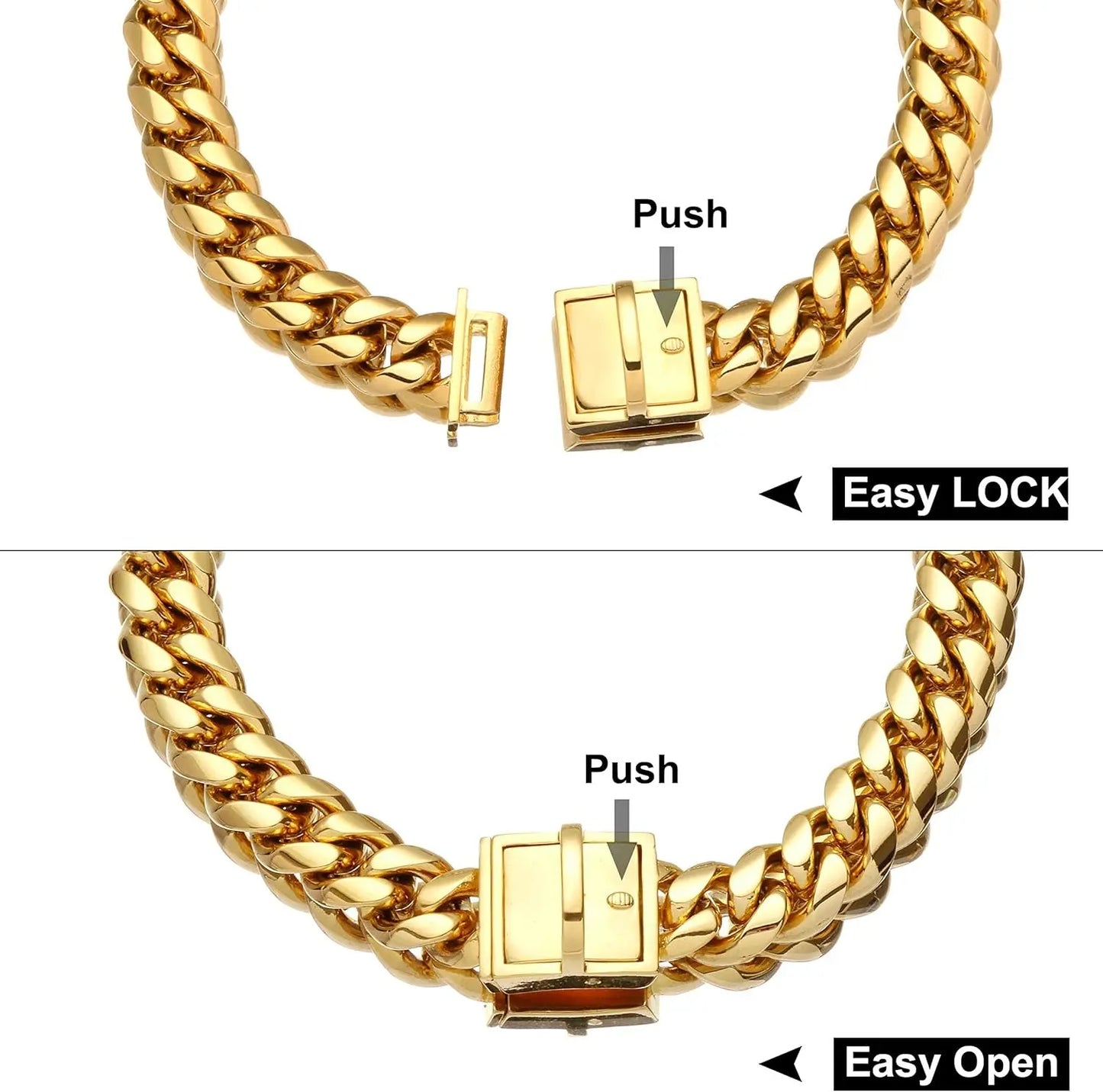 Jewelry Kingdom 1 Premium Gold Dog Chain Collar with ID Tag - Heavy Duty 18K Stainless Steel Cuban Link Chain for Strong and Stylish Dogs Jewelry Kingdom 1