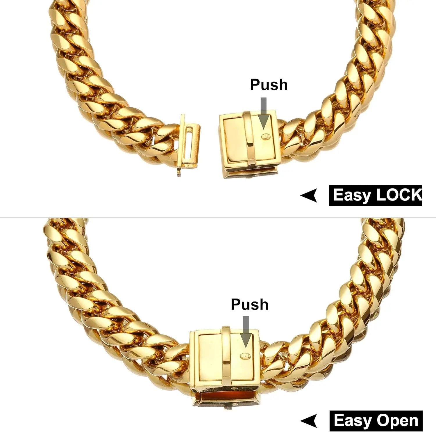 Jewelry Kingdom 1 Premium Gold Dog Chain Collar with ID Tag - Heavy Duty 18K Stainless Steel Cuban Link Chain for Strong and Stylish Dogs Jewelry Kingdom 1