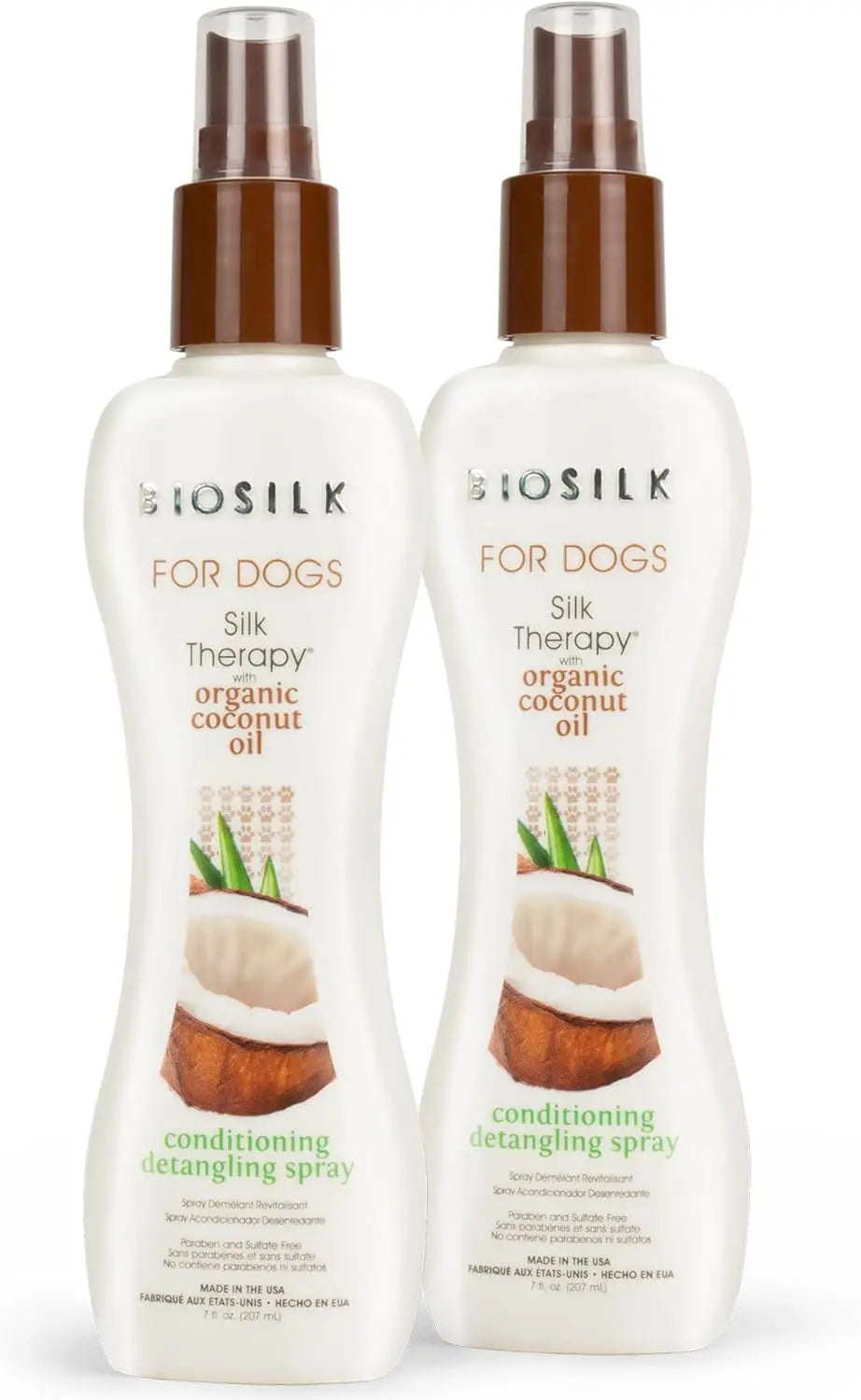 Transform Your Dog's Coat with BioSilk Silk Therapy Conditioning Detangling Spray - Natural Coconut Oil for Silky Smooth Fur, 7 Fl Oz Fetch for Pets