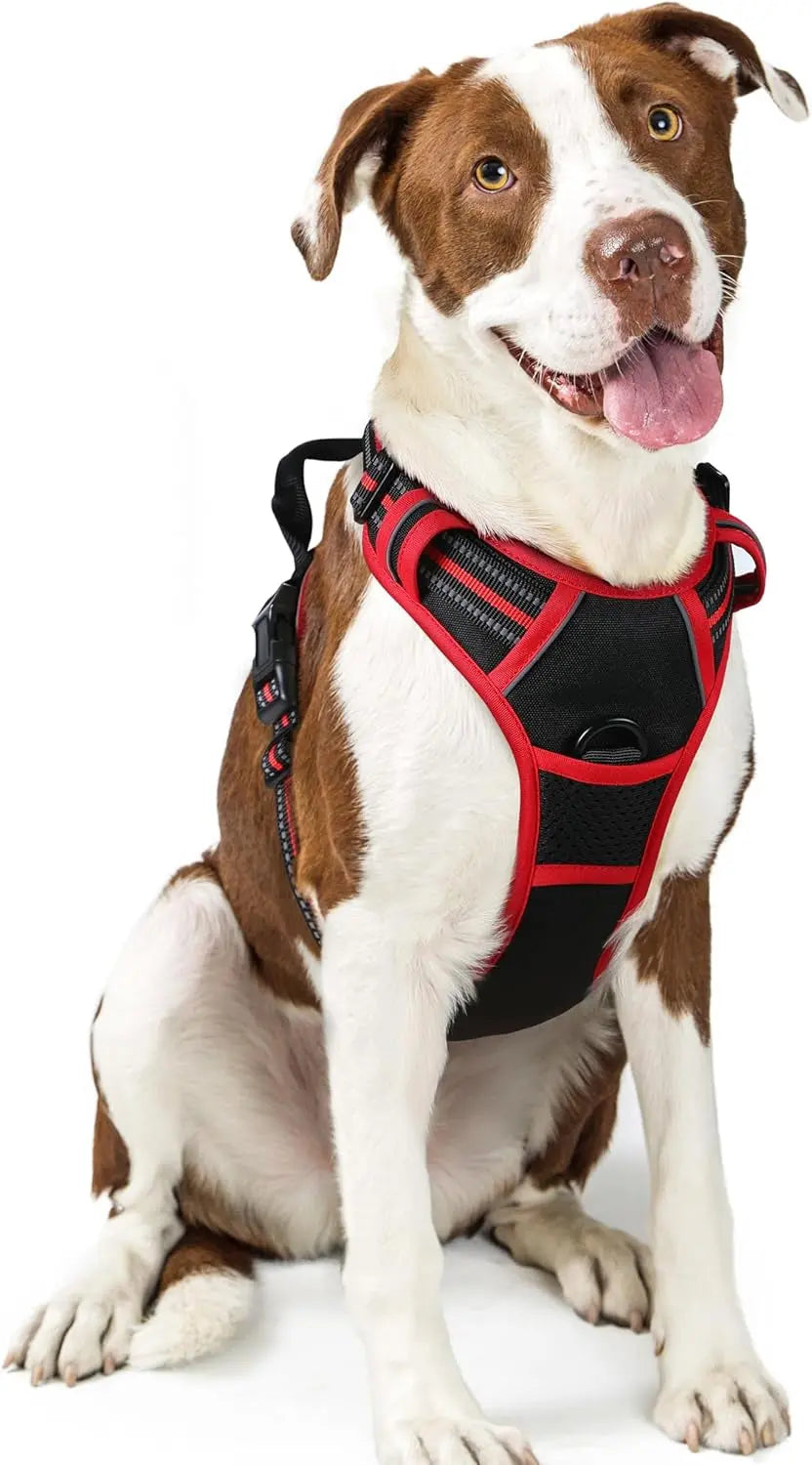 GLOBEGOU CO.,LTD Rabbitgoo Large Dog Harness No Pull Adjustable Soft Padded Vest Reflective Oxford Material Red Plaid Dual Leash Clips - Animals & Pet Supplies > Pet Supplies > Pet Collars & Harnesses Dog