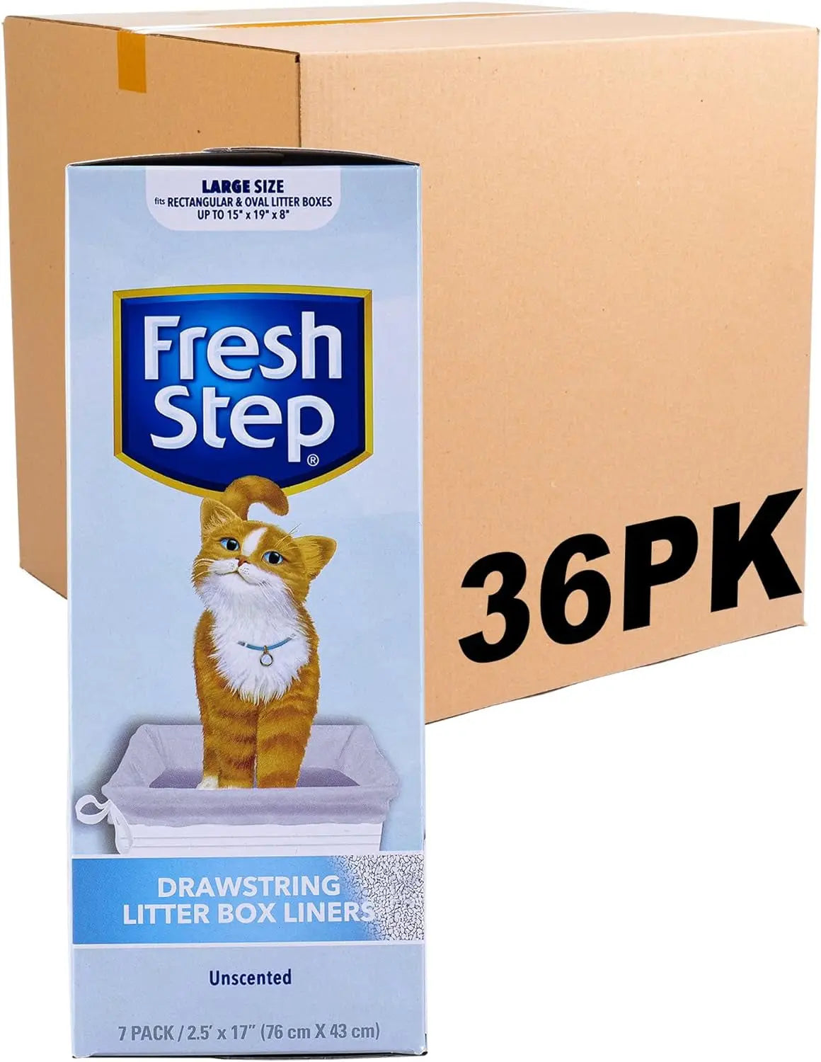 Fresh Step Drawstring Cat Litter Box Liners, Fresh Scent, Size Large,2.5"X17" - 7 Count | Kitty Litter Bags, Cat Litter Liners for All Cats to Keep Your Home Clean Fetch for Pets
