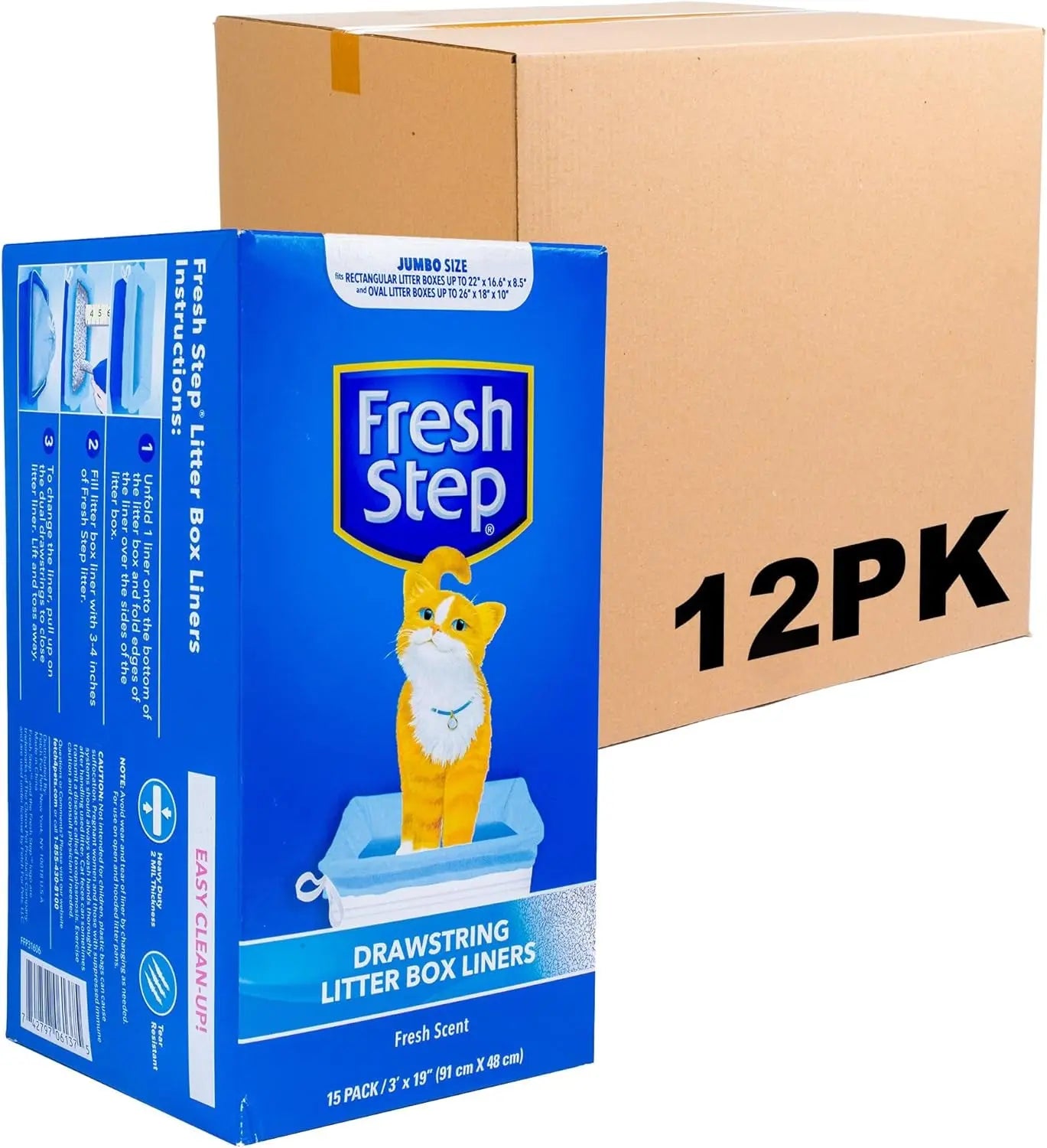 Fresh Step Drawstring Cat Litter Box Liners, Fresh Scent, Size Large,2.5"X17" - 7 Count | Kitty Litter Bags, Cat Litter Liners for All Cats to Keep Your Home Clean Fetch for Pets