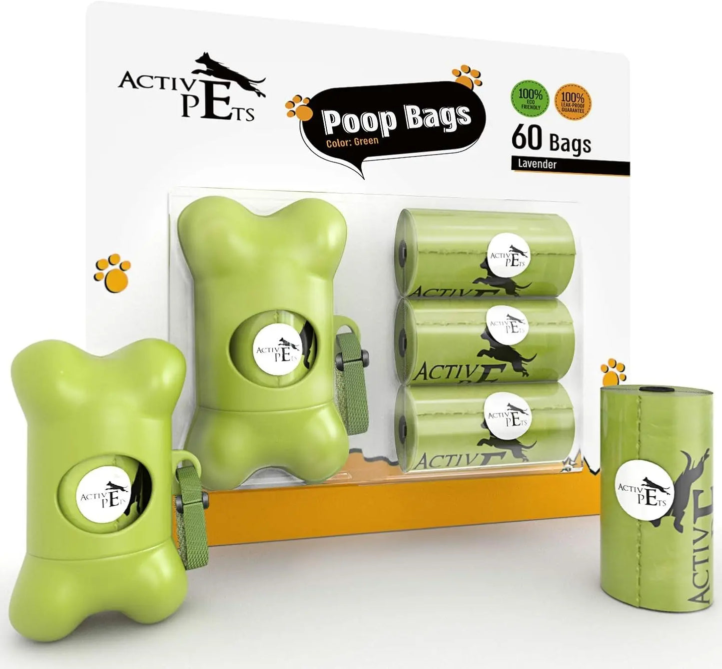 Active Pets Dog Waste Bag Dispenser with Leash Strap, Eco-Friendly Walking Bags, Biodegradable Poop Holder for Pet Waste Management, 60 Bags Included Active Pets