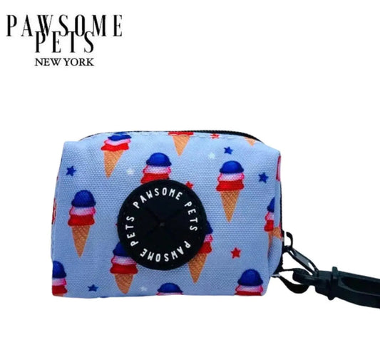 WASTE BAG HOLDER with USA ice cream design made of heavyweight neoprene with black clasp and zipper pull