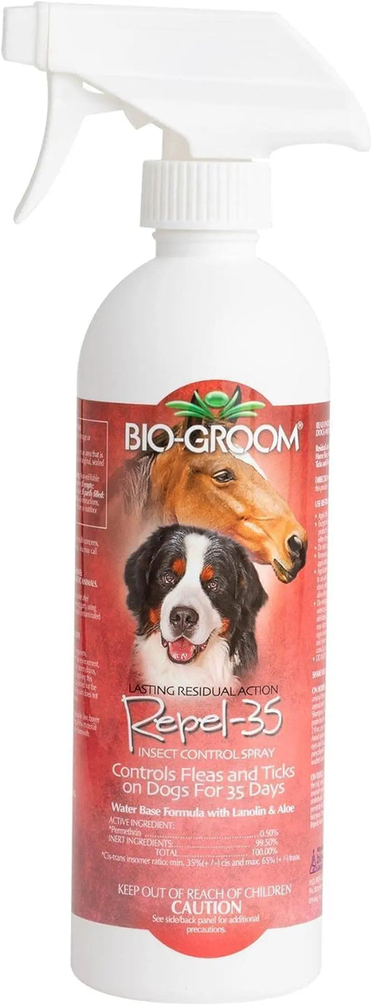 Bio-Groom Repel-35 Flea & Tick Spray for Dogs - Natural Flea and Tick Prevention, Cruelty-Free, Made in the USA, Includes Fly Spray for Horses - 16 Fl Oz, Single Pack Bio-Groom