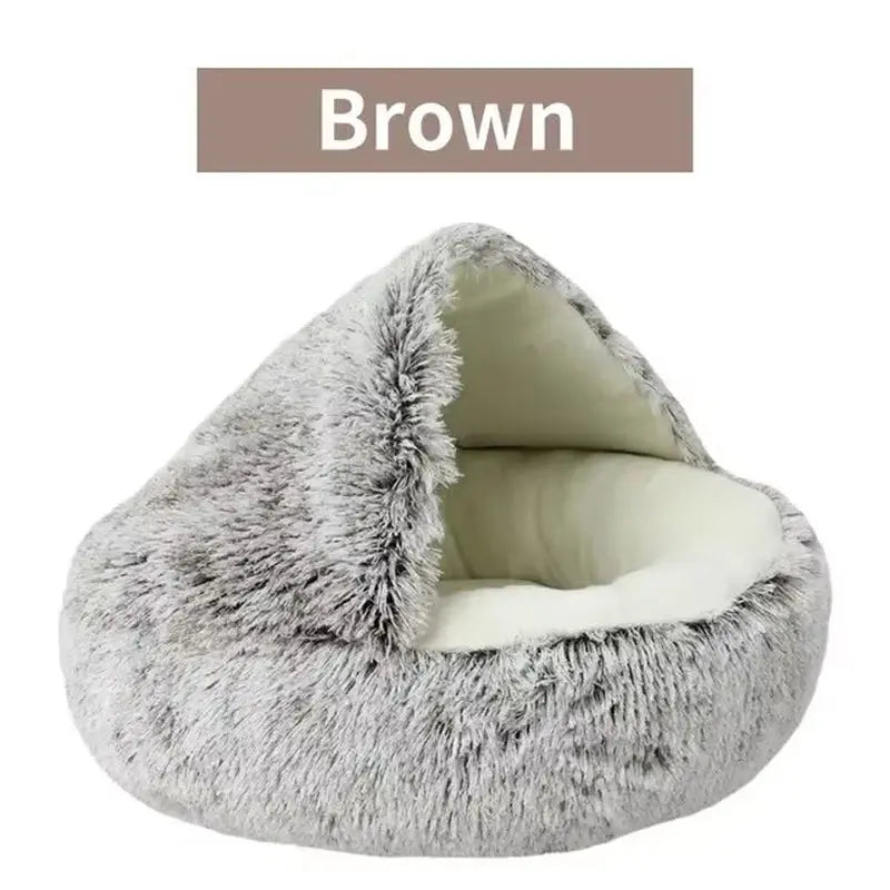 Plush Hooded Pet Bed round Fluffy Soft Cat Bed Pet Cushion Warm Cat Dog 2 in 1 Sleeping Nest Cave for Small Dogs Excel Pets