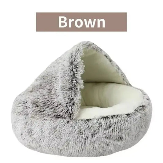 Plush Hooded Pet Bed round Fluffy Soft Cat Bed Pet Cushion Warm Cat Dog 2 in 1 Sleeping Nest Cave for Small Dogs Excel Pets