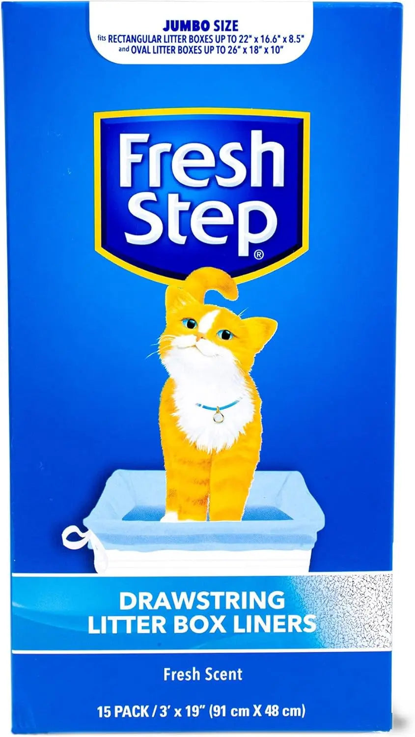 Fresh Step Drawstring Cat Litter Box Liners, Fresh Scent, Size Large,2.5"X17" - 7 Count | Kitty Litter Bags, Cat Litter Liners for All Cats to Keep Your Home Clean Fetch for Pets