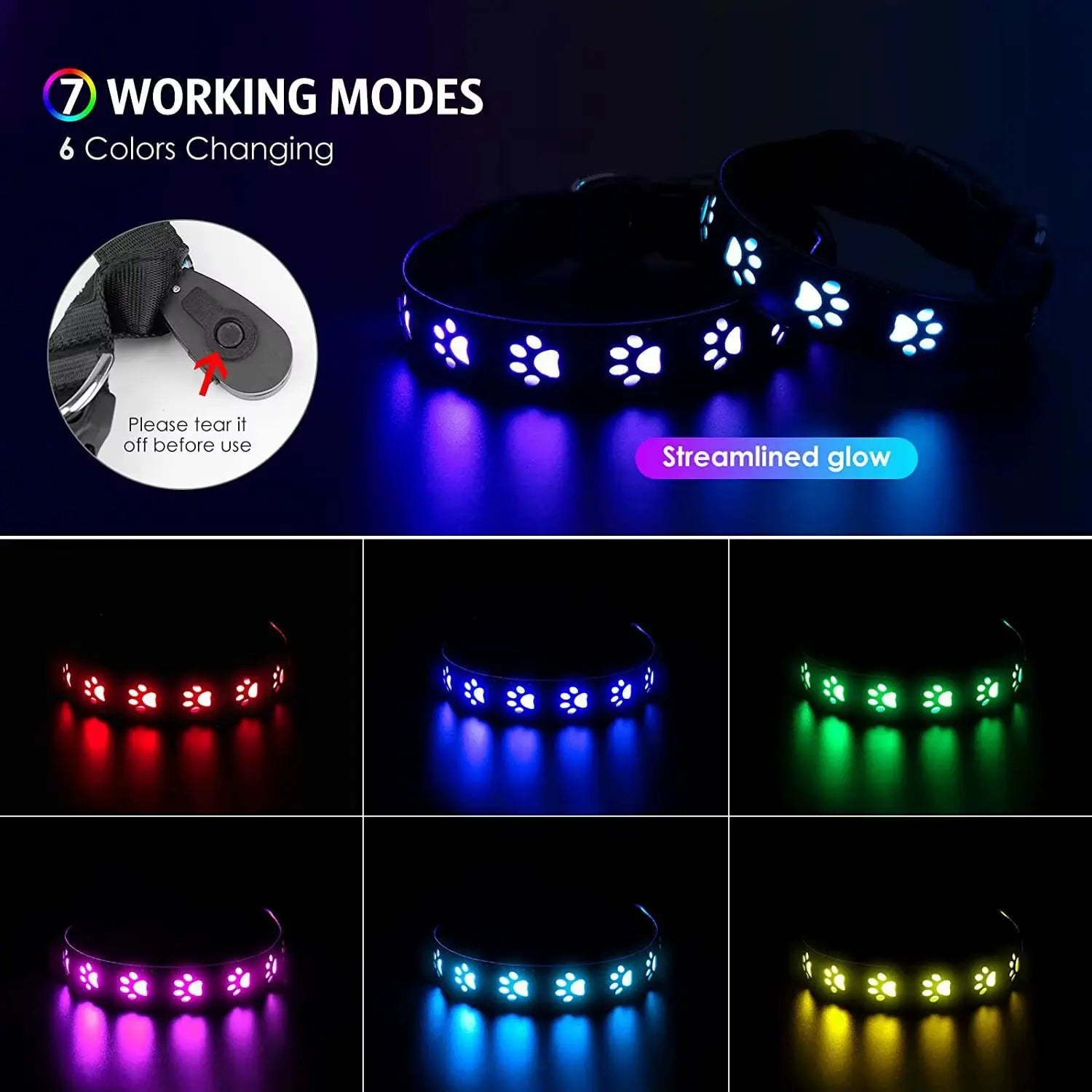 Rechargeable LED Dog Collar - Rainproof Nylon with USB-C Charging, Luminous Design in 3 Colors and 6 Modes for Enhanced Pet Safety Does not apply