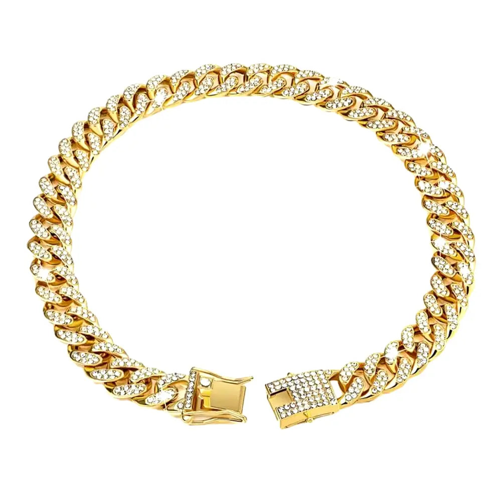 Dog Collar Sparkling Rhinestone Chain Collar for Small Medium Dogs Metal Cat Necklace with Gold Link Pet Jewelry Accessories Excel Pets