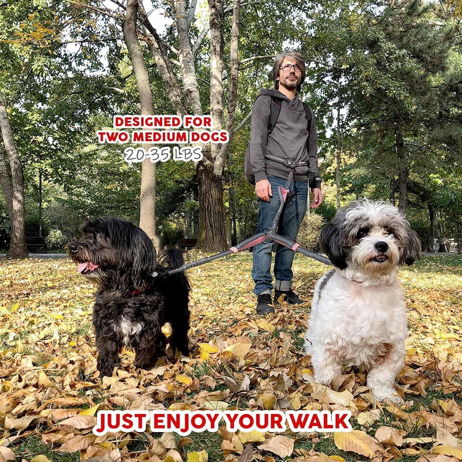 Unleash the Fun: Pet Dreamland's Hands-Free Double Dog Leash for Your Dynamic Duo (Dark Grey & Pink) – Perfect for Jogs, Walks, and Shenanigans! Pet Dreamland