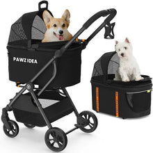 pawzidea 4 In 1 Pet Stroller For Small Dogs And Cats With Detachable Carrier No Zip Canopy Foldable Eco Friendly Jogger - Animals & Pet Supplies > Pet Supplies > Pet Strollers > Jogging Strollers Dog