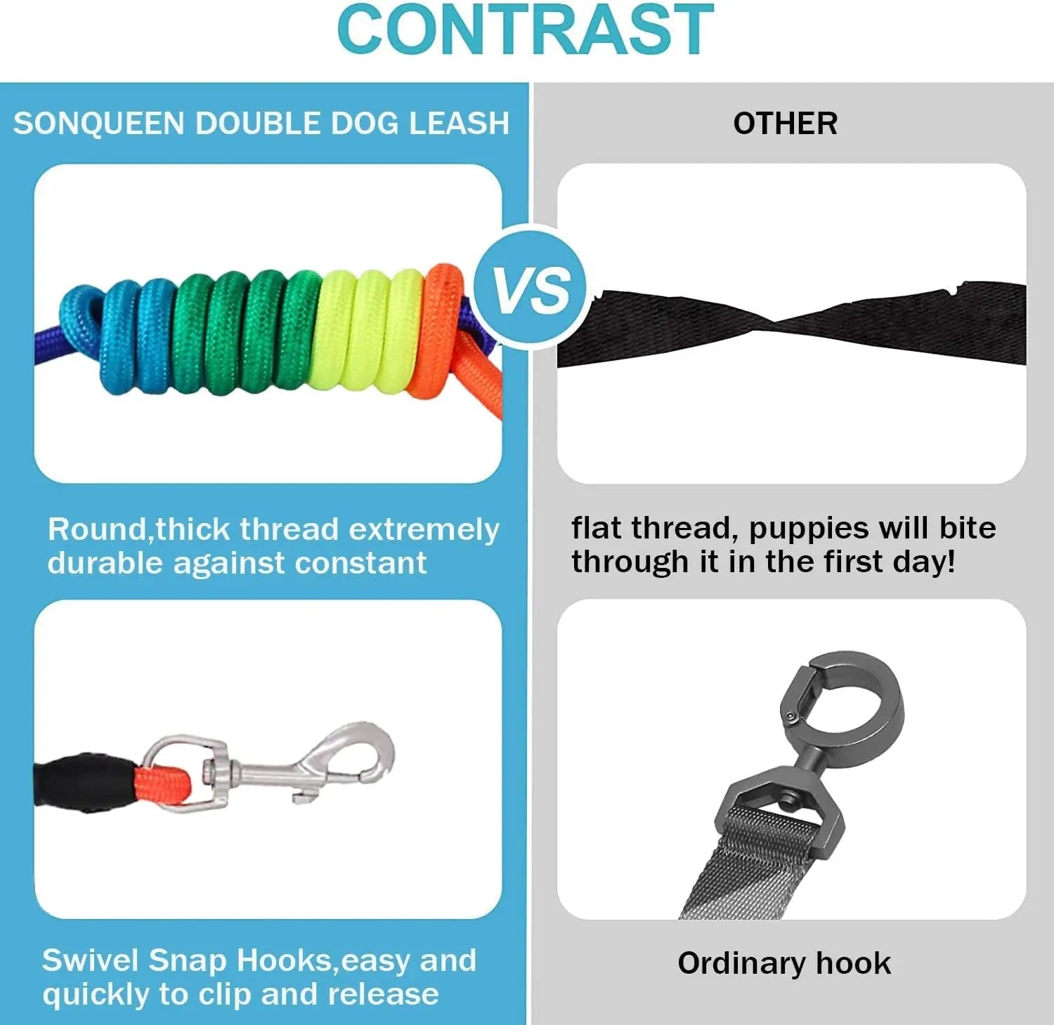Heavy Duty 3 Dog Leash No Tangle Detachable 360° Swivel Device Multiple Dog Leash with Padded Handle for Two/Three Pets SonQueen