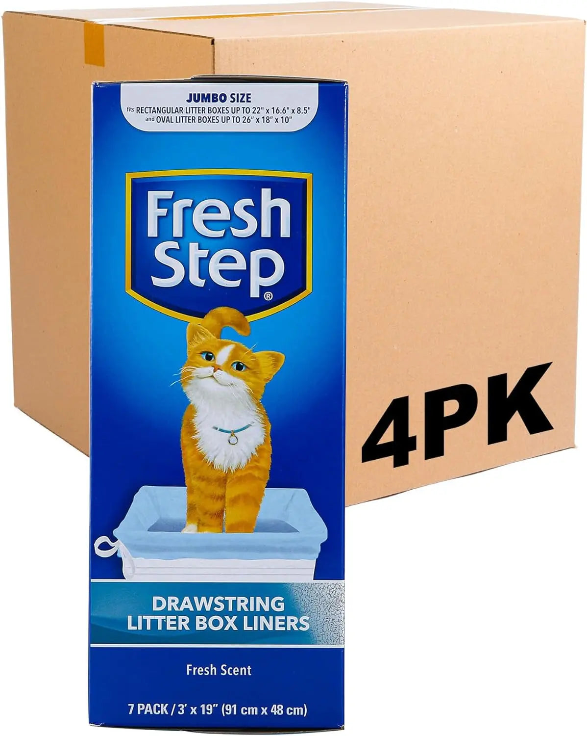 Fresh Step Drawstring Cat Litter Box Liners, Fresh Scent, Size Large,2.5"X17" - 7 Count | Kitty Litter Bags, Cat Litter Liners for All Cats to Keep Your Home Clean Fetch for Pets