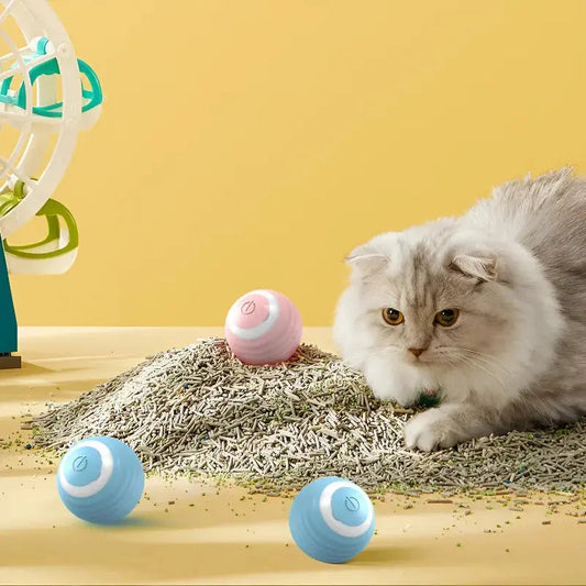 Interactive Smart Ball cat toy with LED lights and motion sensor, designed for active indoor play with pets.