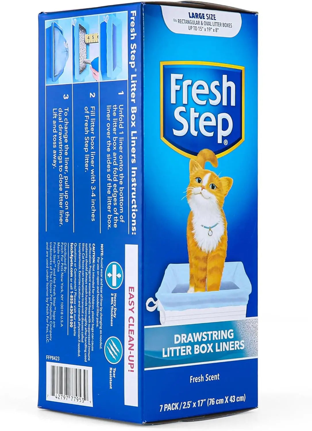 Fresh Step Drawstring Cat Litter Box Liners, Fresh Scent, Size Large,2.5"X17" - 7 Count | Kitty Litter Bags, Cat Litter Liners for All Cats to Keep Your Home Clean Fetch for Pets
