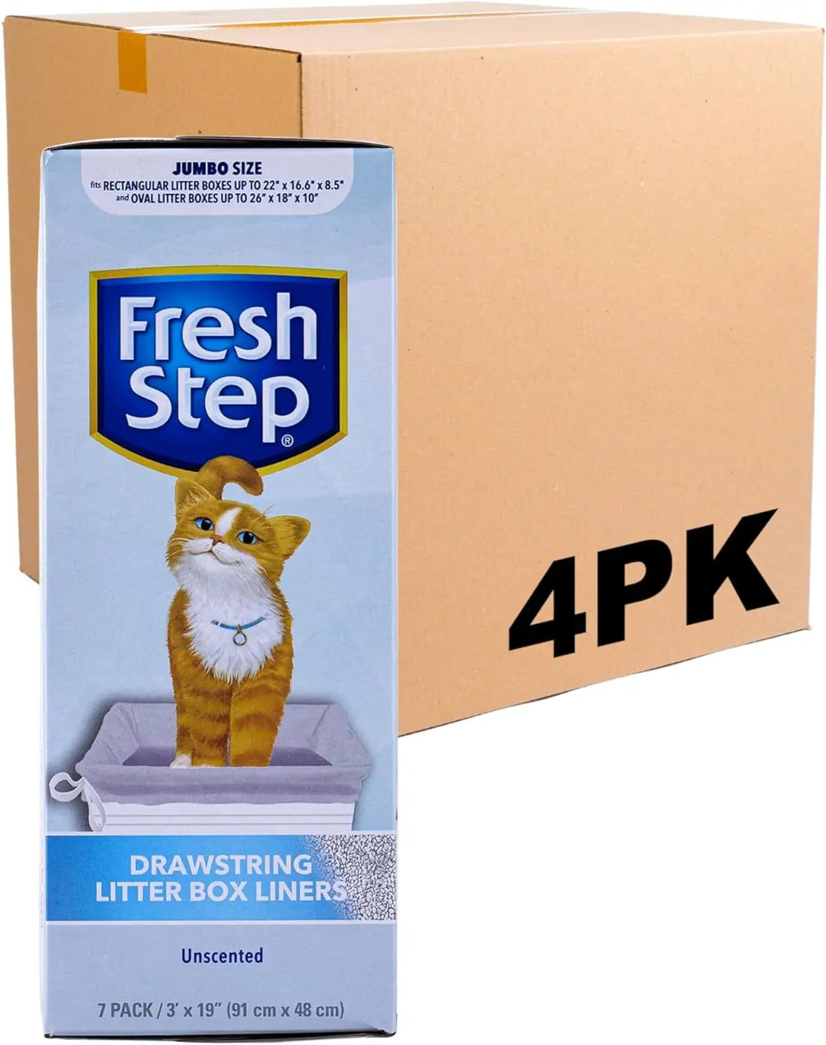 Fresh Step Drawstring Cat Litter Box Liners, Fresh Scent, Size Large,2.5"X17" - 7 Count | Kitty Litter Bags, Cat Litter Liners for All Cats to Keep Your Home Clean Fetch for Pets