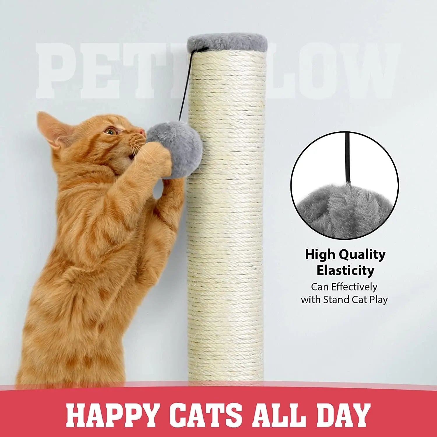 31'' Tall Cat Scratching Post - Cat Claw Scratcher with Hanging Ball - Scratching Posts for Indoor Large Cats - Durable Stable Cat Furniture with Sisal Rope - Cat Scratch Post-Grey Excel Pets