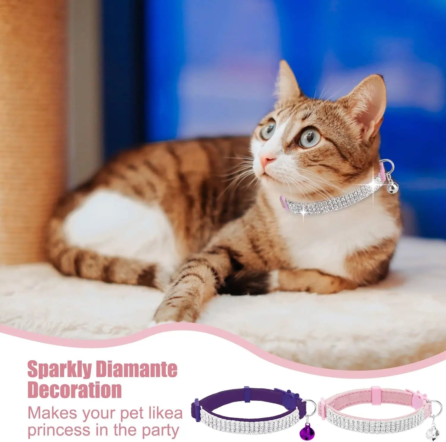EXPAWLORER Soft Velvet Breakaway Cat Collars with Rhinestones - 2 Pack Adjustable Christmas Gifts for Cats and Small Dogs EXPAWLORER