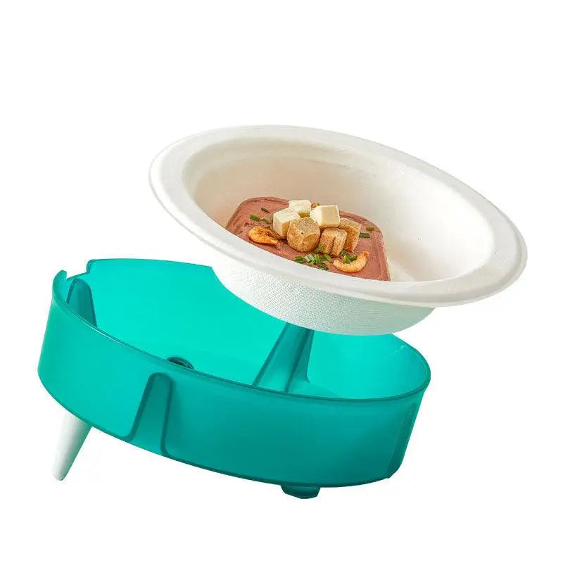 Eco-Friendly Cat and Dog Food Bowl Set with replaceable biodegradable paper bowl and malachite green plastic base