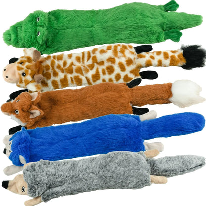 SHARLOVY SharLovy 5 Pack Plush Squeaky Dog Toys For Chewing And Teething Squirrel Cow Fox Wolf Tiger Bundle - Animals & Pet Supplies > Pet Supplies > Dog Supplies > Dog Toys Dog