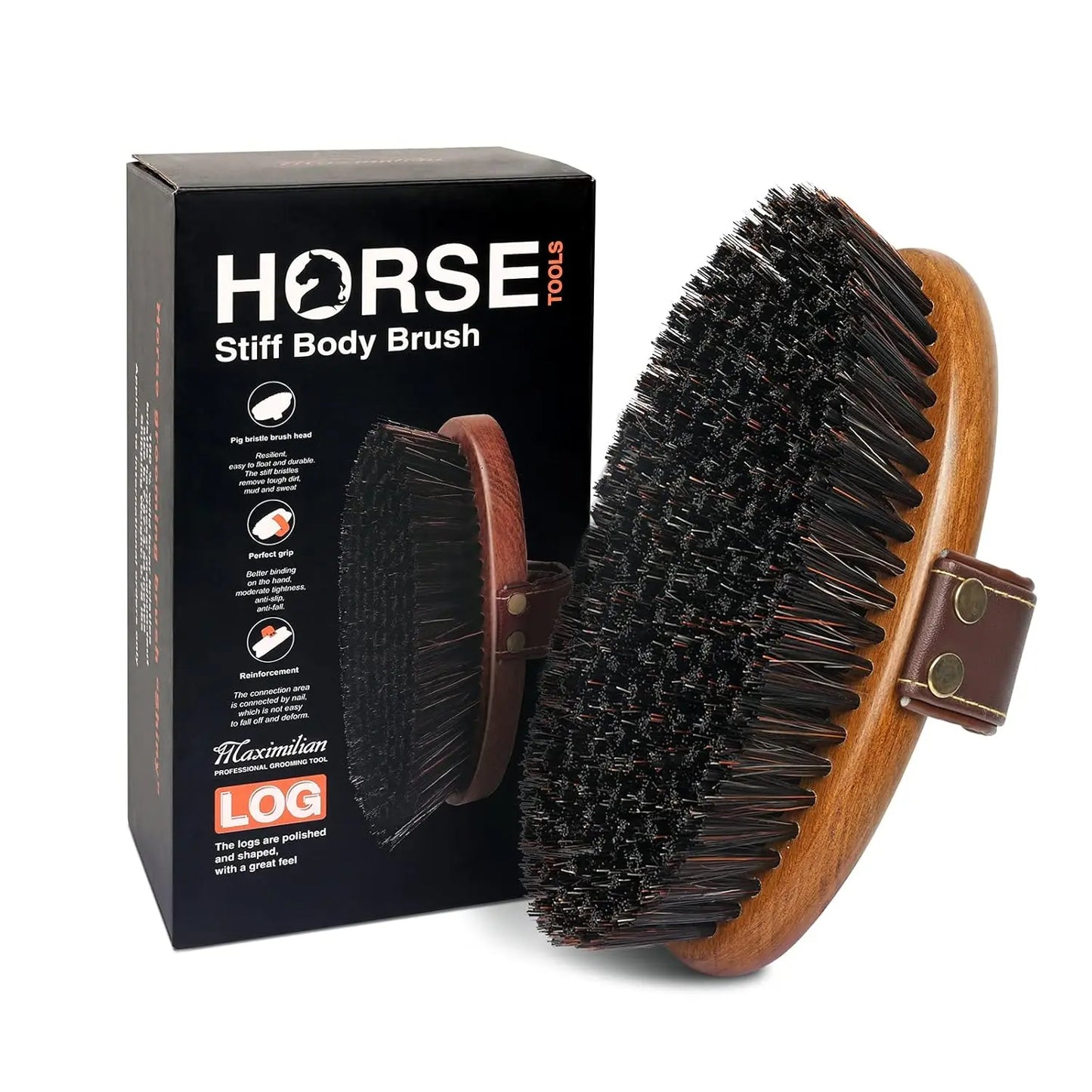 MAXIMILIAN Premium Handmade Stiff Body Horse Brush - Professional Grooming Tool for Effortless Mud, Sweat, and Dirt Removal MAXIMILIAN