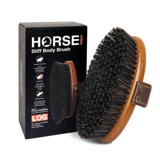 MAXIMILIAN Premium Handmade Stiff Body Horse Brush - Professional Grooming Tool for Effortless Mud, Sweat, and Dirt Removal MAXIMILIAN
