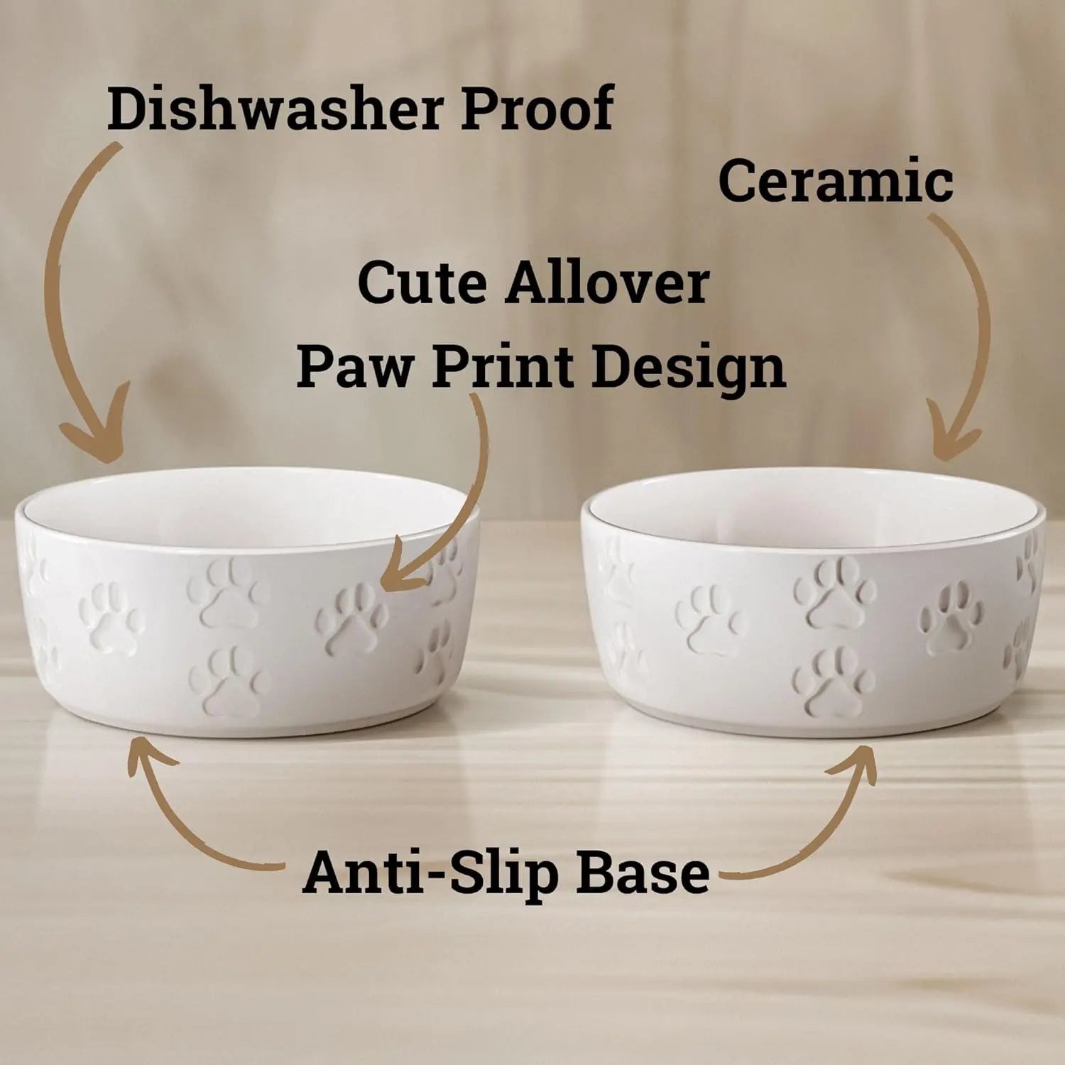 Stylish & Functional Ceramic Dog Bowl Set of 2 - Perfect for Small Dogs with Anti-Slip Base and Cute Paw Design HB Design Co.