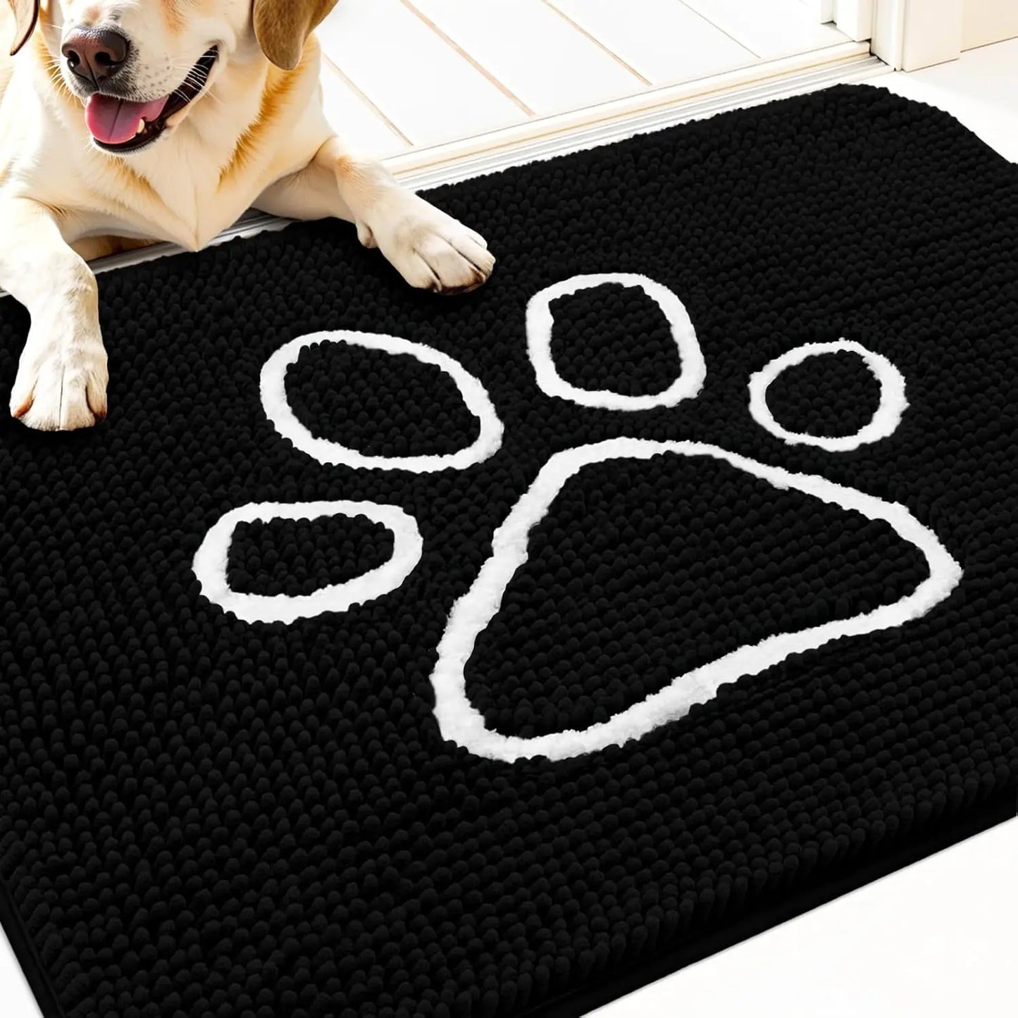OLANLY Ultra Absorbent Chenille Door Mat for Pets - 24x16 Inches Non-Slip Washable Entryway Mat with Charming Paw Print Design and Quick-Dry Features in Beige OLANLY