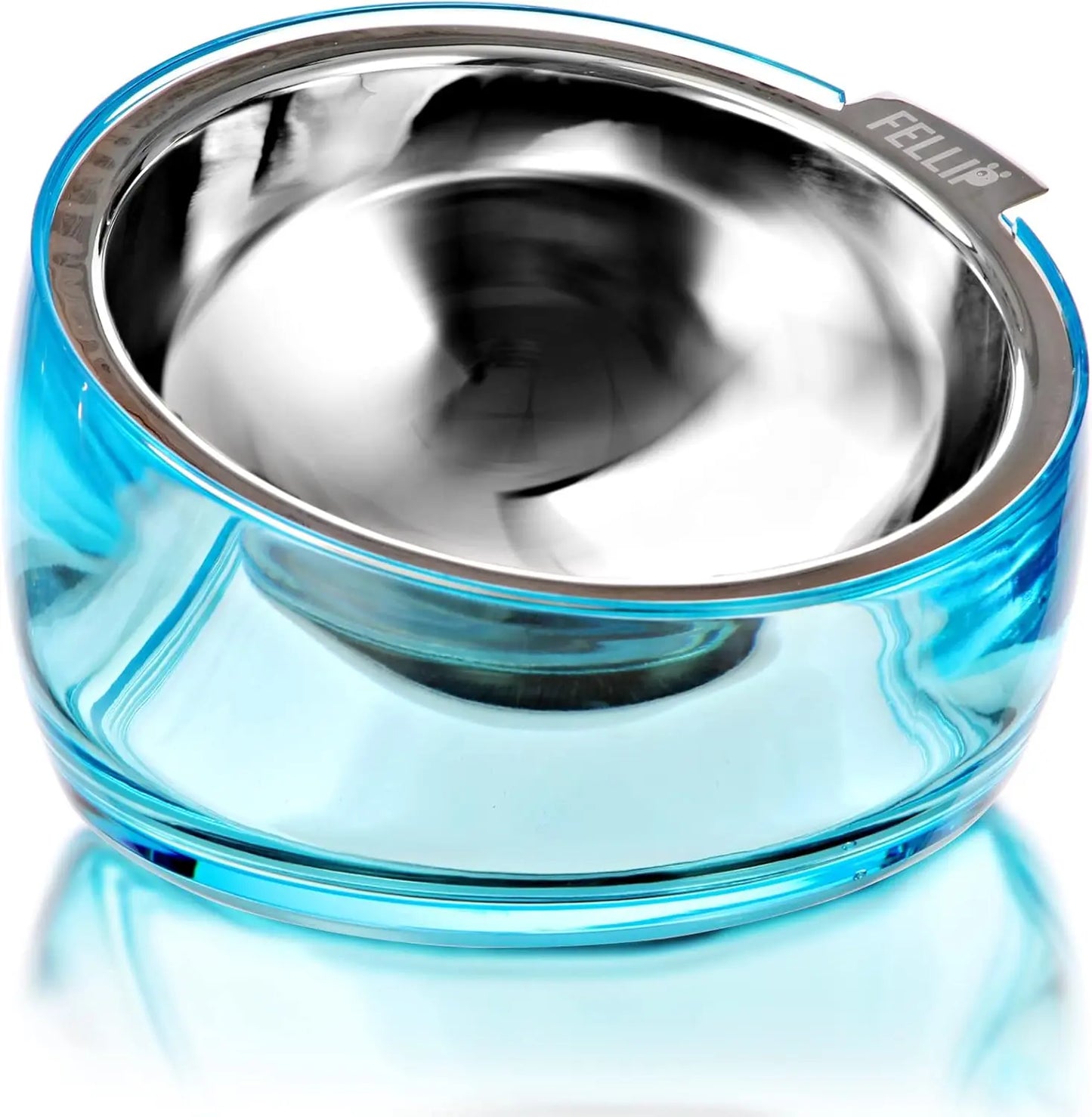 Felli Oblik Elevated Cat Food Bowl - 304 Stainless Steel Removable Dish with Anti-Vomiting and Whisker Fatigue Features, 15° Tilted Non-Slip Stand, Classic Design (0.5 Cup) Felli
