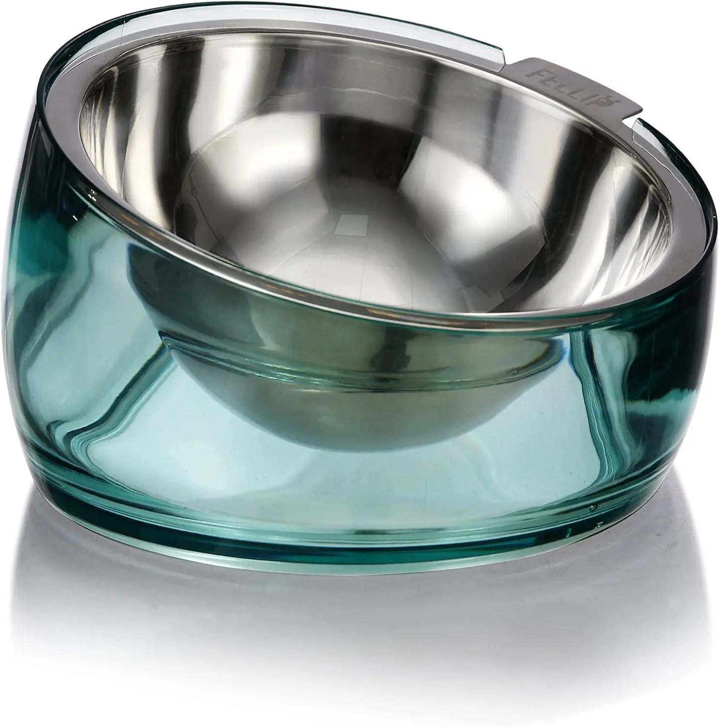 Felli Oblik Elevated Cat Food Bowl - 304 Stainless Steel Removable Dish with Anti-Vomiting and Whisker Fatigue Features, 15° Tilted Non-Slip Stand, Classic Design (0.5 Cup) Felli