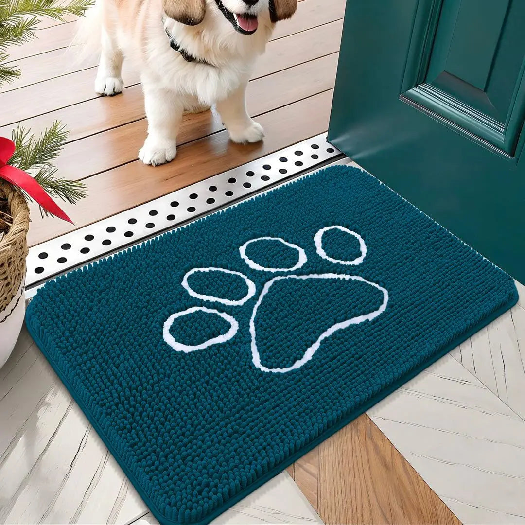OLANLY Ultra Absorbent Chenille Door Mat for Pets - 24x16 Inches Non-Slip Washable Entryway Mat with Charming Paw Print Design and Quick-Dry Features in Beige OLANLY